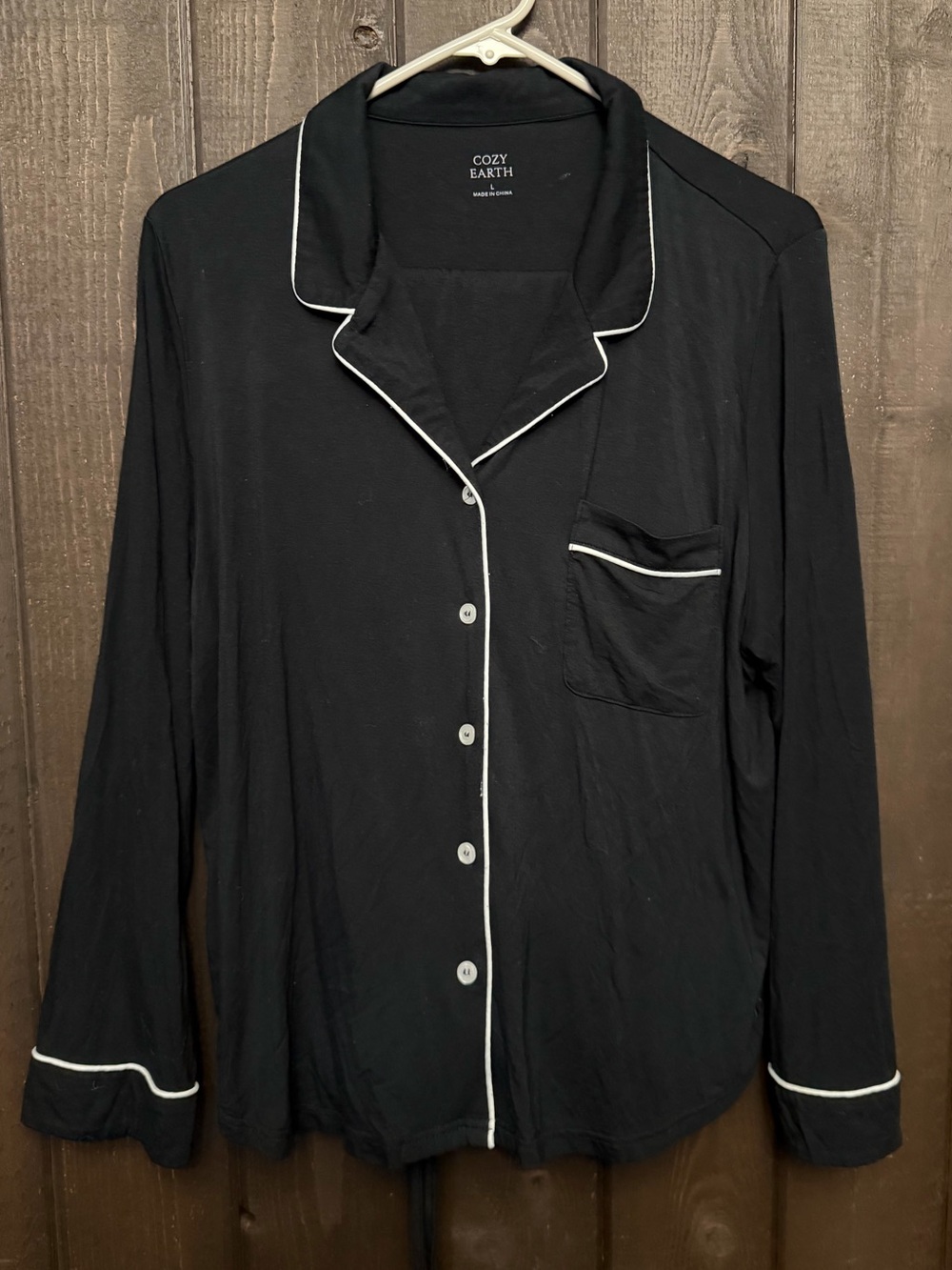 Cozy Earth Black Bamboo Stretch Knit Long Sleeve Pajama Set Sz Large Pockets EUC
